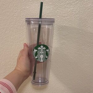 Starbucks 24oz Transparent Cup with Dark Green Straw